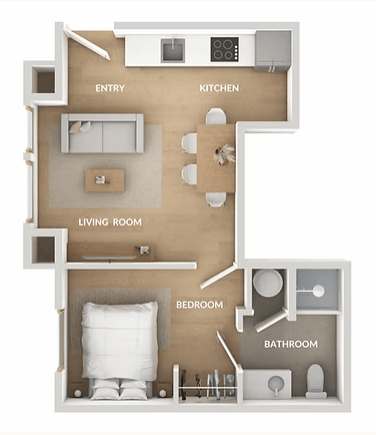 Floor plan for 1 bed, 1 bath, 437 sqft